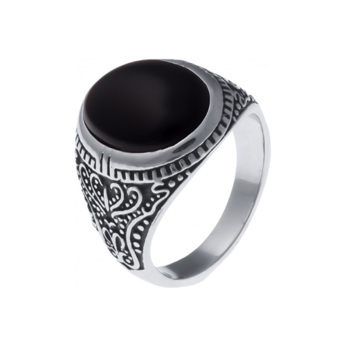 Chevalière en acier homme - cabochon onyx