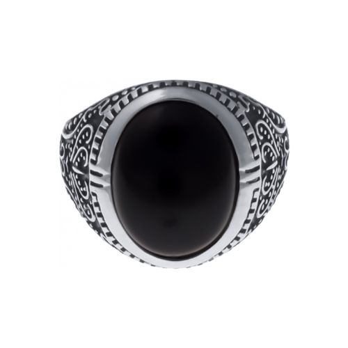 Chevalière en acier homme - cabochon onyx