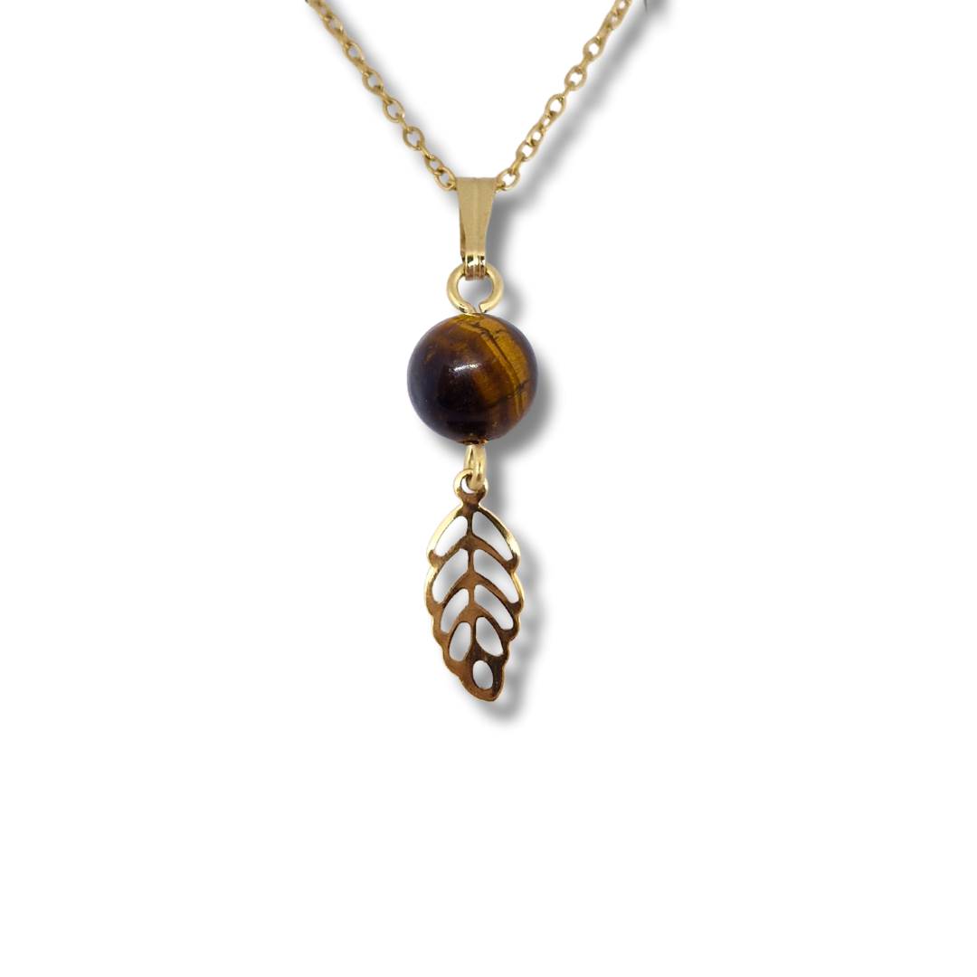 Collier acier inoxydable doré oeil de tigre