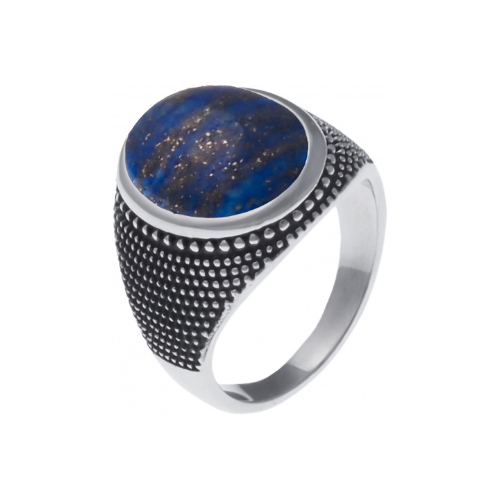 Chevalière en acier homme - cabochon lapis lazuli