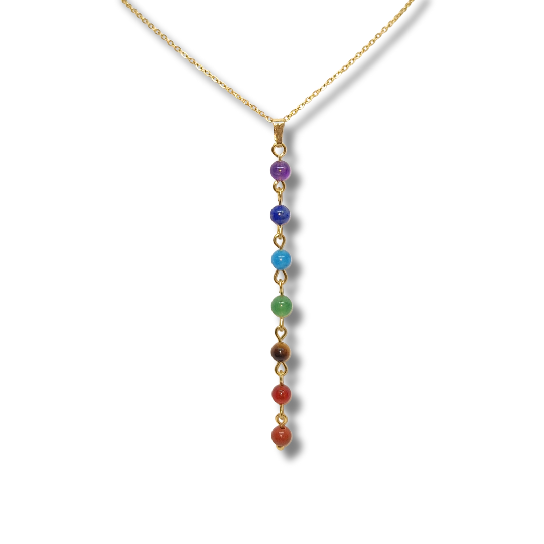 Collier 7 chakras acier inoxydable doré