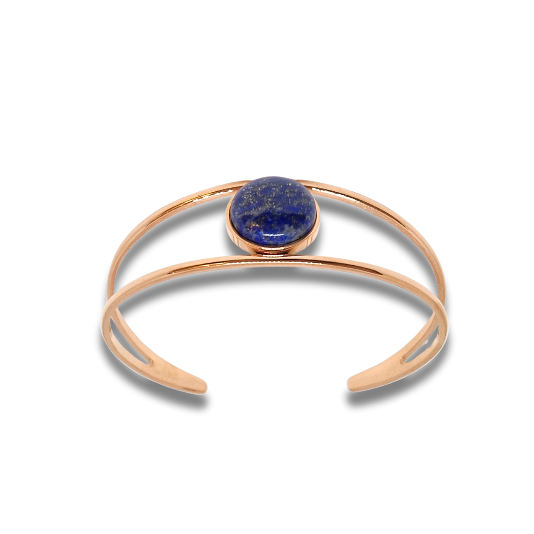 Bracelet jonc acier inoxydable rosé lapis lazuli
