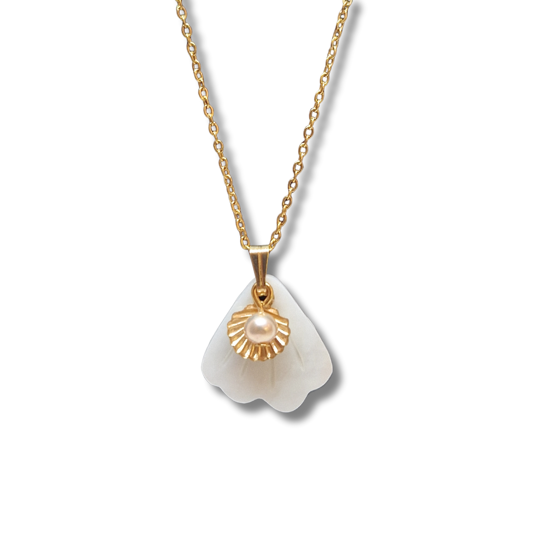 Collier nacre perles de culture acier inoxydable doré