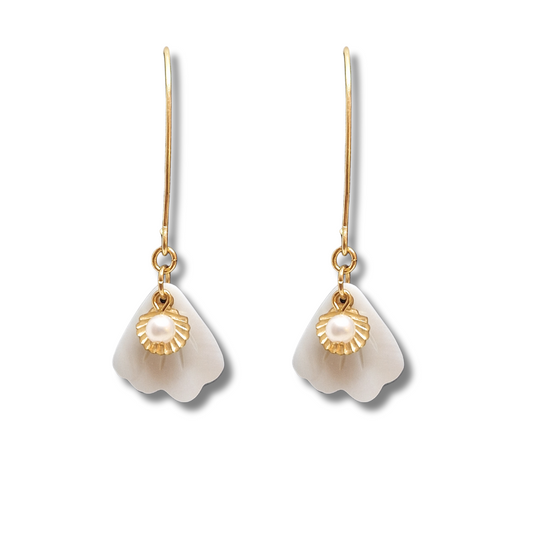 Boucles d'oreilles nacre perles de culture acier inoxydable doré