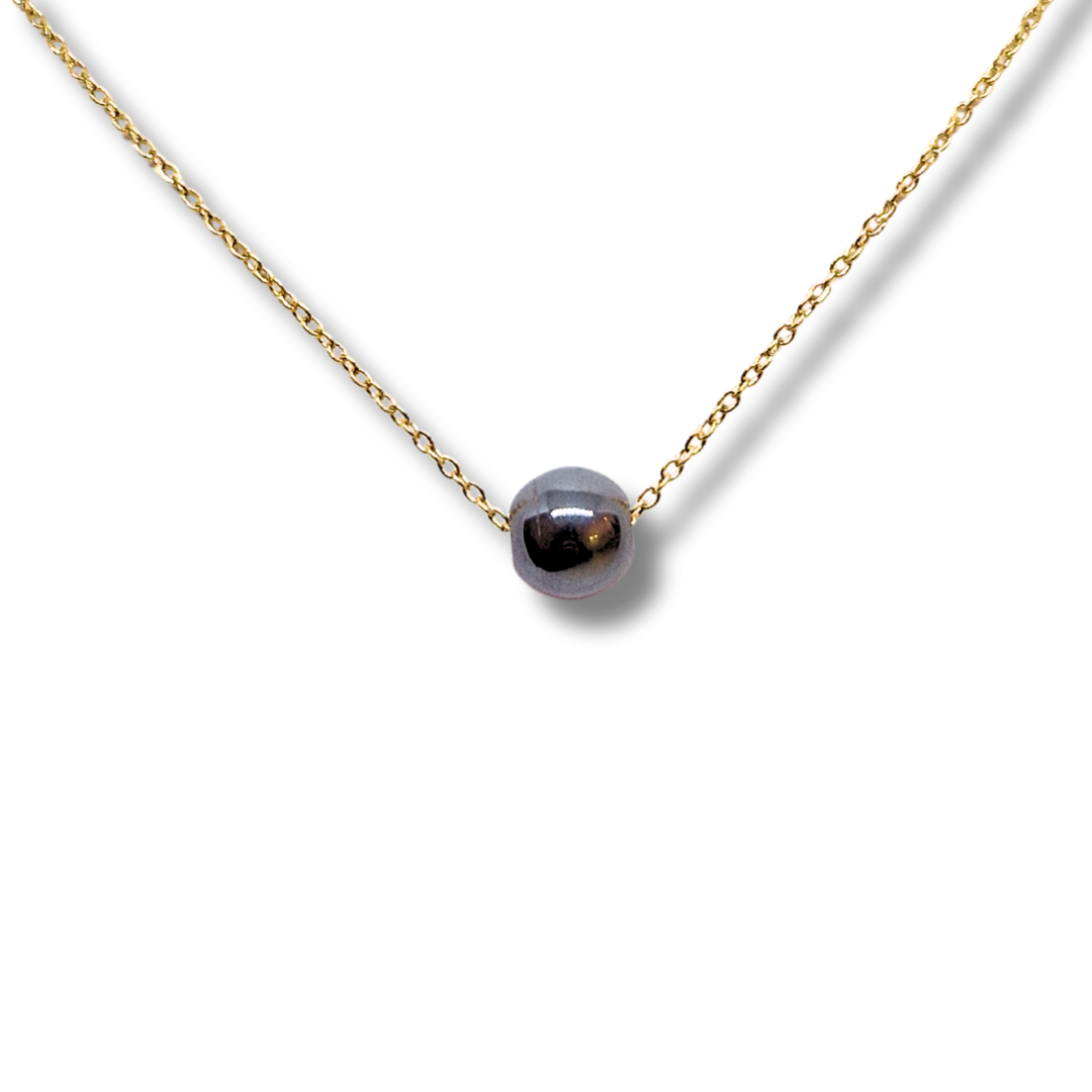 Collier ras de cou hématite 8mm acier inoxydable doré
