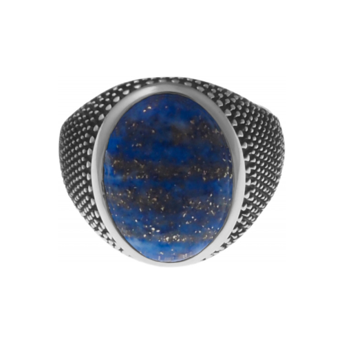 Chevalière en acier homme - cabochon lapis lazuli
