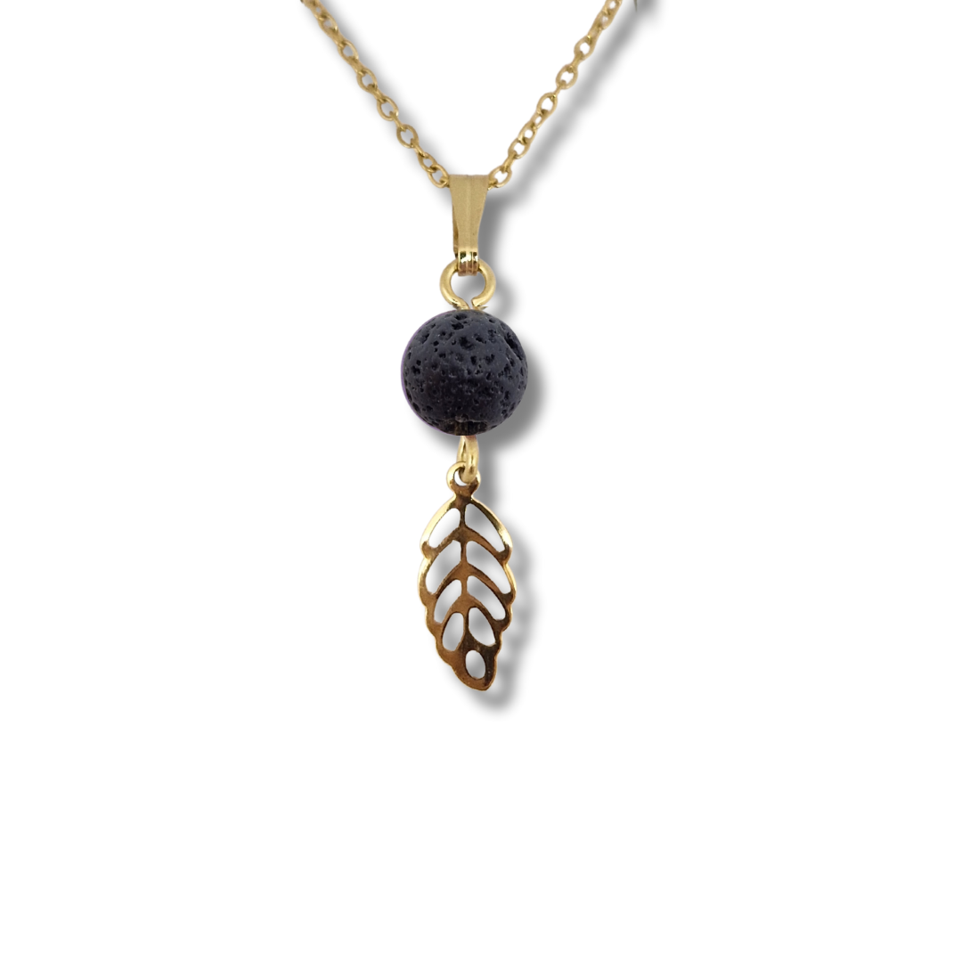 Collier acier inoxydable doré pierre de lave